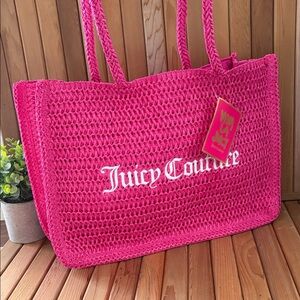 Juicy Couture Viva La Juicy Pink Woven Straw Tote Beach Bag Y2K NWT
